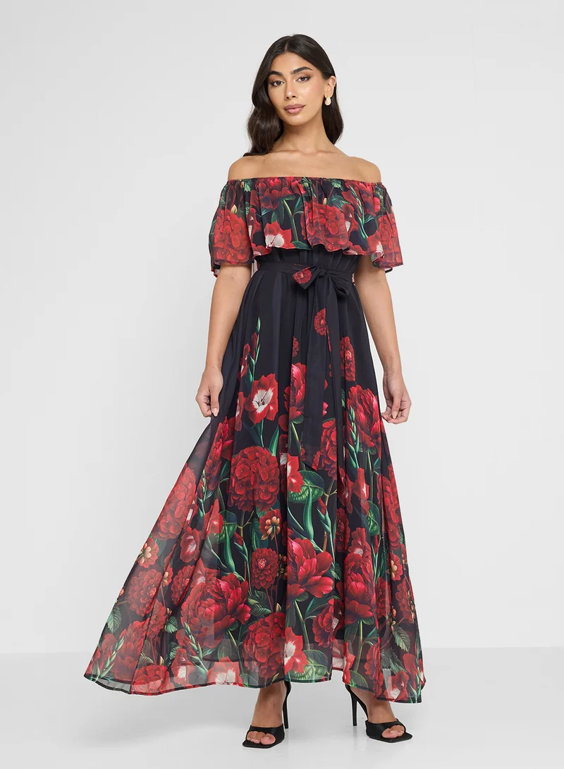 ELLA Off Shoulder Floral Print Dress