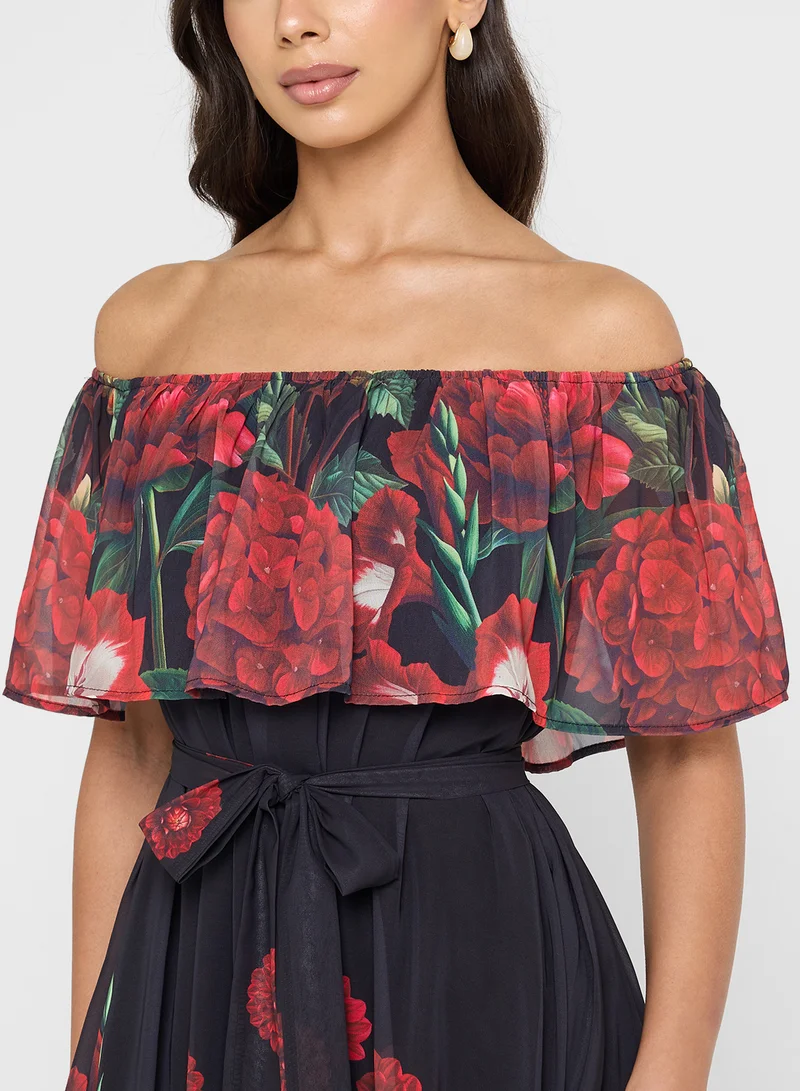 ELLA Off Shoulder Floral Print Dress