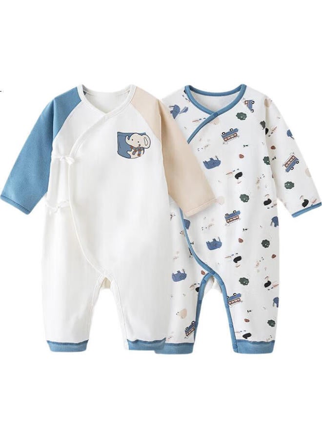 Gb Baby Long Sleeve Romper Class A Full Cotton Long Sleeve Romper 5A Antibacterial And Mite-Proof Fluorescent Jumpsuit 2-Pack - Image 1