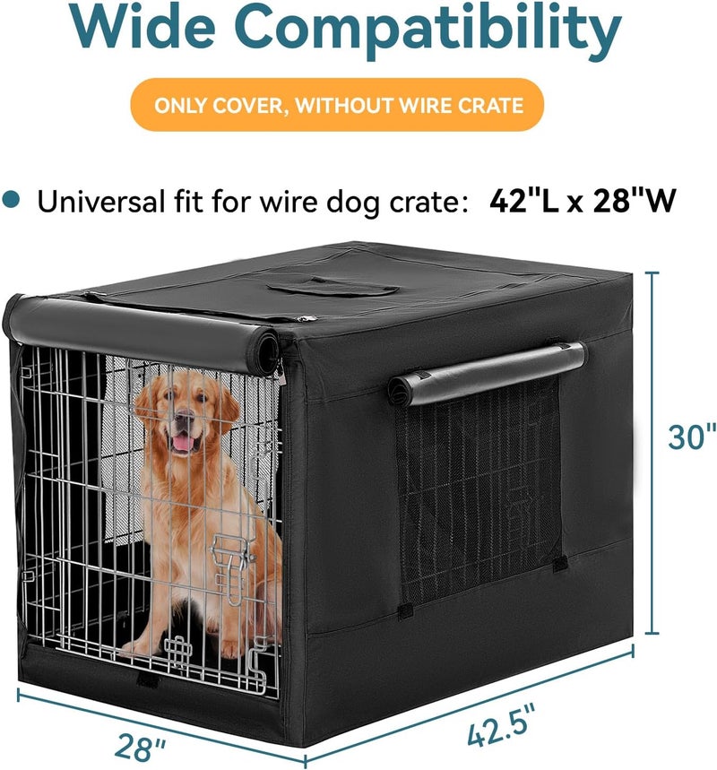 Petsfit Dog Crate Cover,42 Inch Cover for Wire Dog Kennel, Single Door, Mesh Window, Flap On The Top and Back is Detachable，Black - Image 3