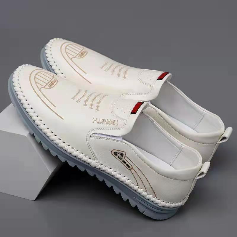 Cross-border new mens fashion shoes non-slip wear-resistant casual flat heel beanie shoes business and foreign trade casual shoes White-leather - Image 1