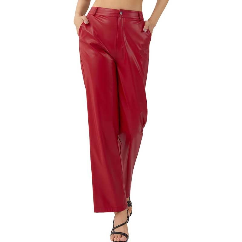 صدر جديد بنطلون جلد صناعي نسائي فضفاض عادي بنطلون جلد عالي الخصر الآن - Image 3