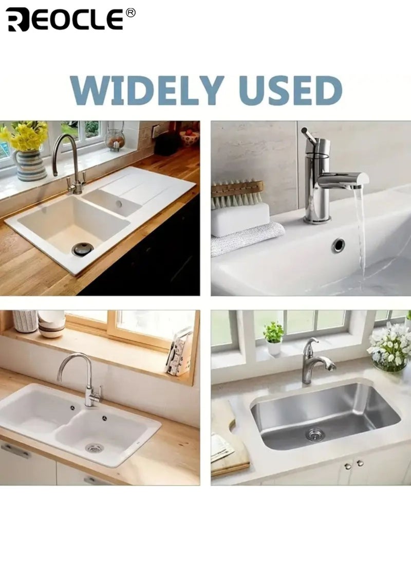 REOCLE 4PCS Sink Overflow Covers with Electroplated Finish and Openwork Decoration Drain Covers with Snap On Installation for Kitchen Bathroom Sink Protection - Image 5