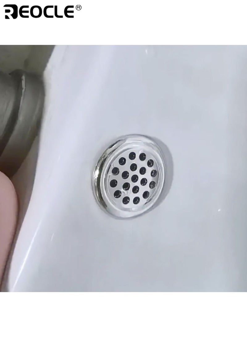 REOCLE 4PCS Sink Overflow Covers with Electroplated Finish and Openwork Decoration Drain Covers with Snap On Installation for Kitchen Bathroom Sink Protection - Image 4