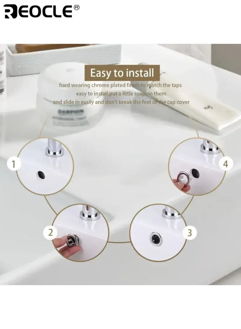 REOCLE 4PCS Sink Overflow Covers with Electroplated Finish and Openwork Decoration Drain Covers with Snap On Installation for Kitchen Bathroom Sink Protection - Image 2