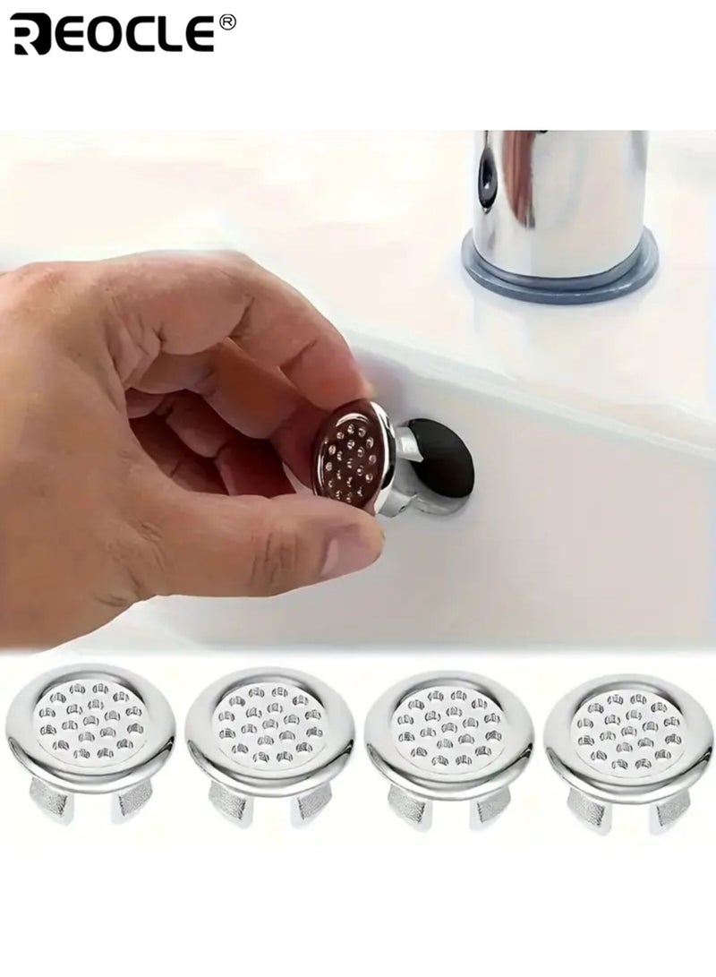 REOCLE 4PCS Sink Overflow Covers with Electroplated Finish and Openwork Decoration Drain Covers with Snap On Installation for Kitchen Bathroom Sink Protection - Image 1