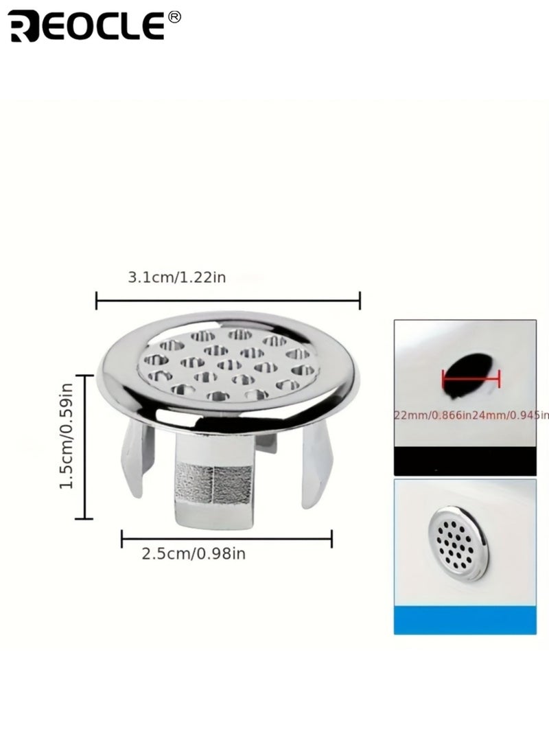 REOCLE 4PCS Sink Overflow Covers with Electroplated Finish and Openwork Decoration Drain Covers with Snap On Installation for Kitchen Bathroom Sink Protection - Image 3