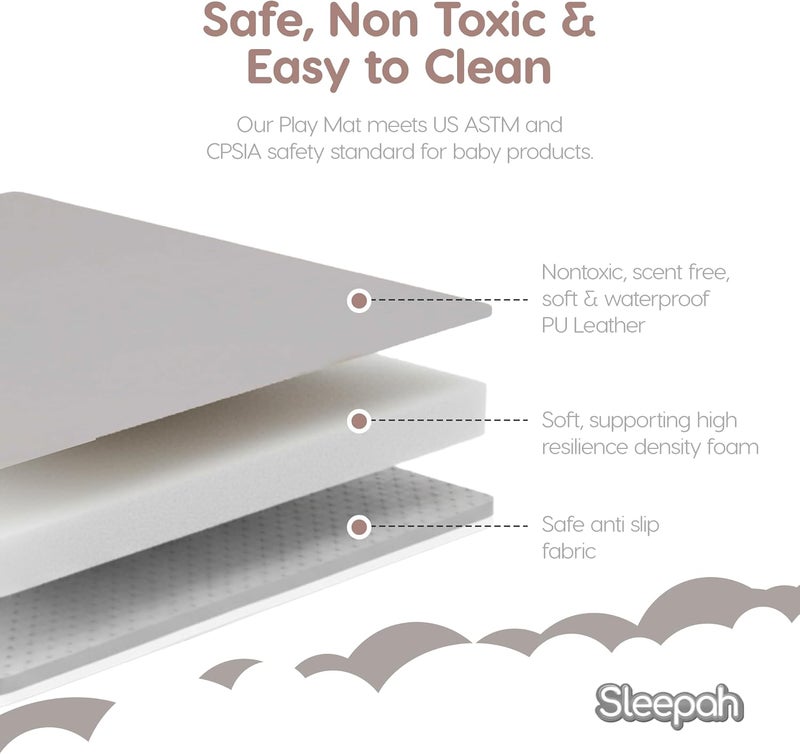 Sleepah Vegan Leather Baby Play Mat, 50x50 Thicken Foam Cushioned & Waterproof Playpen Mat for Infants and Toddlers, Stylish and Just Wipe-Clean Playmat for Baby Play on Floor Grey - Image 5