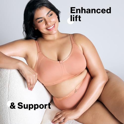 NYKD Everyday Cotton Bra for Women - Encircled with Love | Non-Padded | Wirefree | Full Coverage with Side Support Shaper (NYB169) Clay, 34DD, 1N - Image 2
