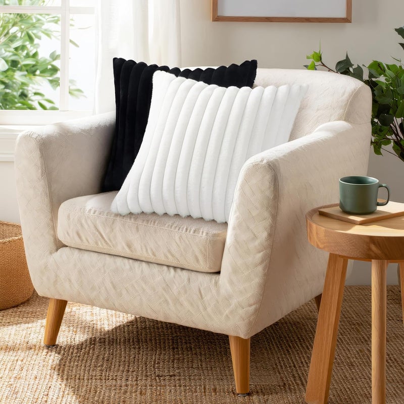 Pallene Faux Fur Plush Throw Pillow Covers 20x20 Set of 2, Luxury Soft Fluffy Striped Decorative Pillow Covers for Sofa, Couch, Living Room, Black - Image 5