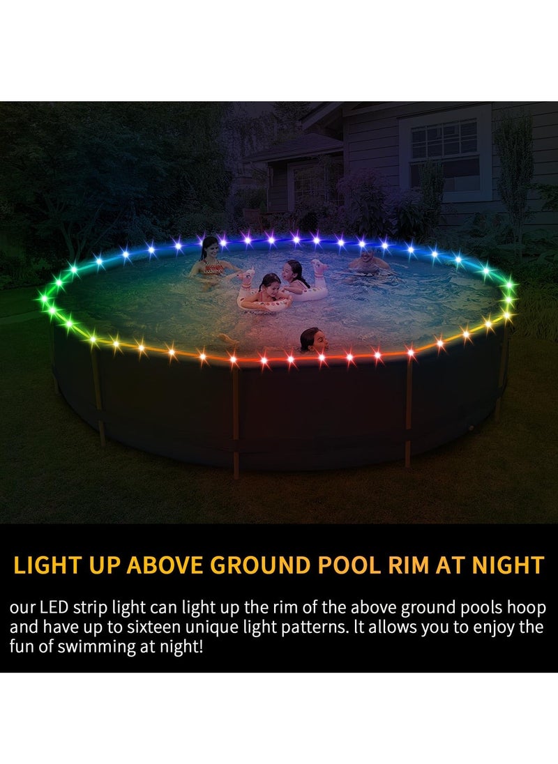 LED Pool Lights for Above Ground Pools, 33Ft Waterproof LED Strip Light, C Battery Box, 17 Colors Lights with Remote Control, Battery Powered for Night Above Ground Swimming Pool Parties