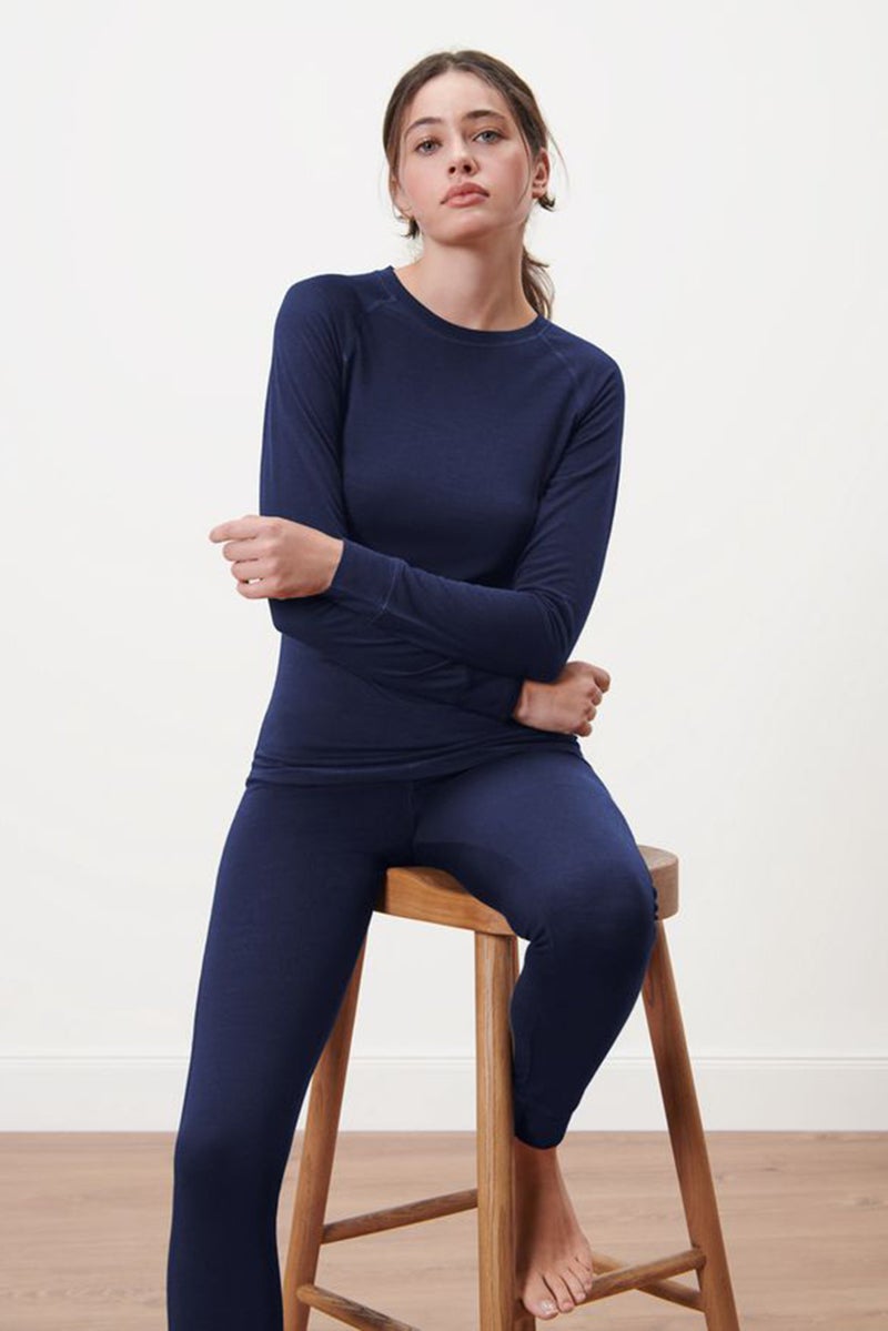 Tchibo Women Round Neck Long Sleeve Plain Top, Navy  - Image 1