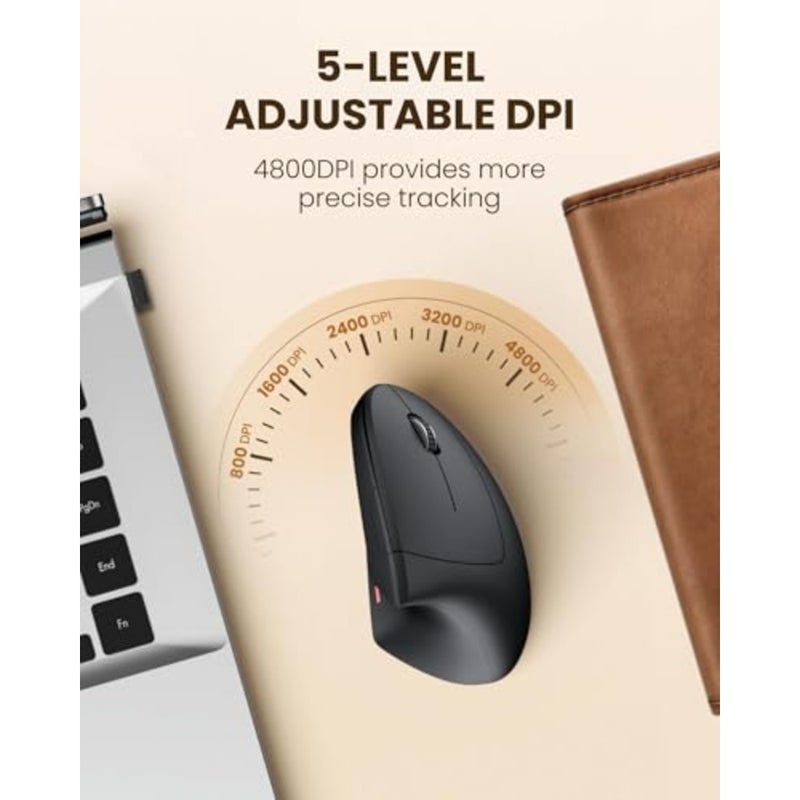 ماوس لاسلكي صامت ومريح لاستخدام الكمبيوتر المحمول وMacBook، هيكل بلاستيكي ABS باللون الأسود، آلية نقر فائقة الهدوء مع 6 أزرار قابلة للبرمجة و5 مستويات DPI قابلة للتعديل - Image 2
