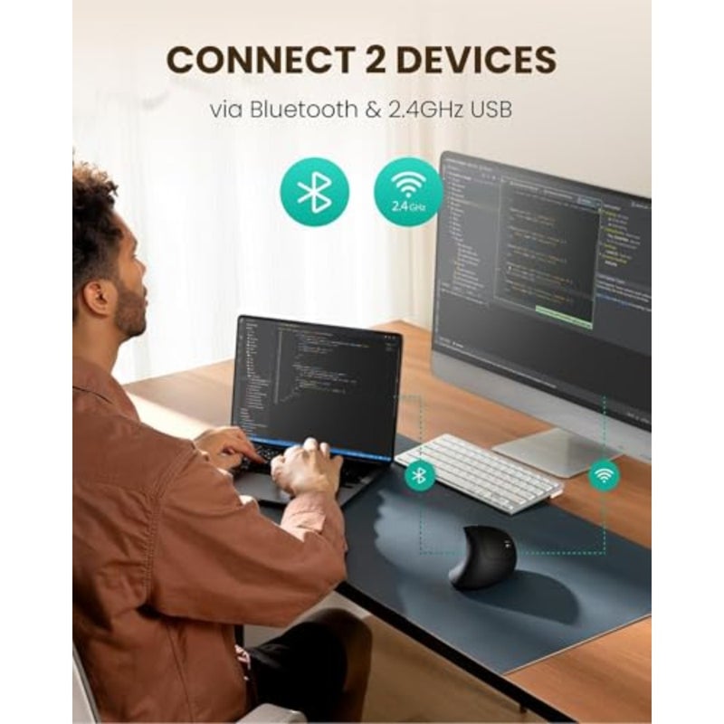 ماوس لاسلكي صامت ومريح لاستخدام الكمبيوتر المحمول وMacBook، هيكل بلاستيكي ABS باللون الأسود، آلية نقر فائقة الهدوء مع 6 أزرار قابلة للبرمجة و5 مستويات DPI قابلة للتعديل - Image 4