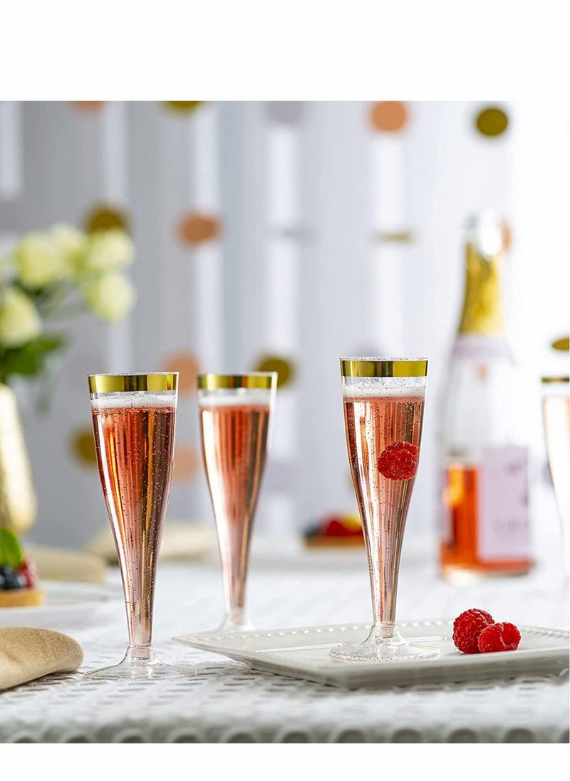 Excefore Plastic Drink Flutes Disposable, Gold Rim Gold Glitter Plastic Drink Flutes Disposable for Parties Clear Plastic Cups, drinks Glasses, Wedding and Shower Party Supplies (12）  - Image 4