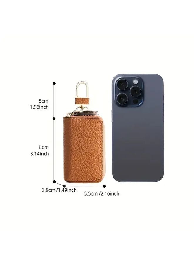 Red Leather Car Key Holder Double Layer Case Keychain Minimalist Dashboard Organizer - Image 2