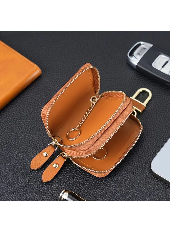 Red Leather Car Key Holder Double Layer Case Keychain Minimalist Dashboard Organizer - Image 4