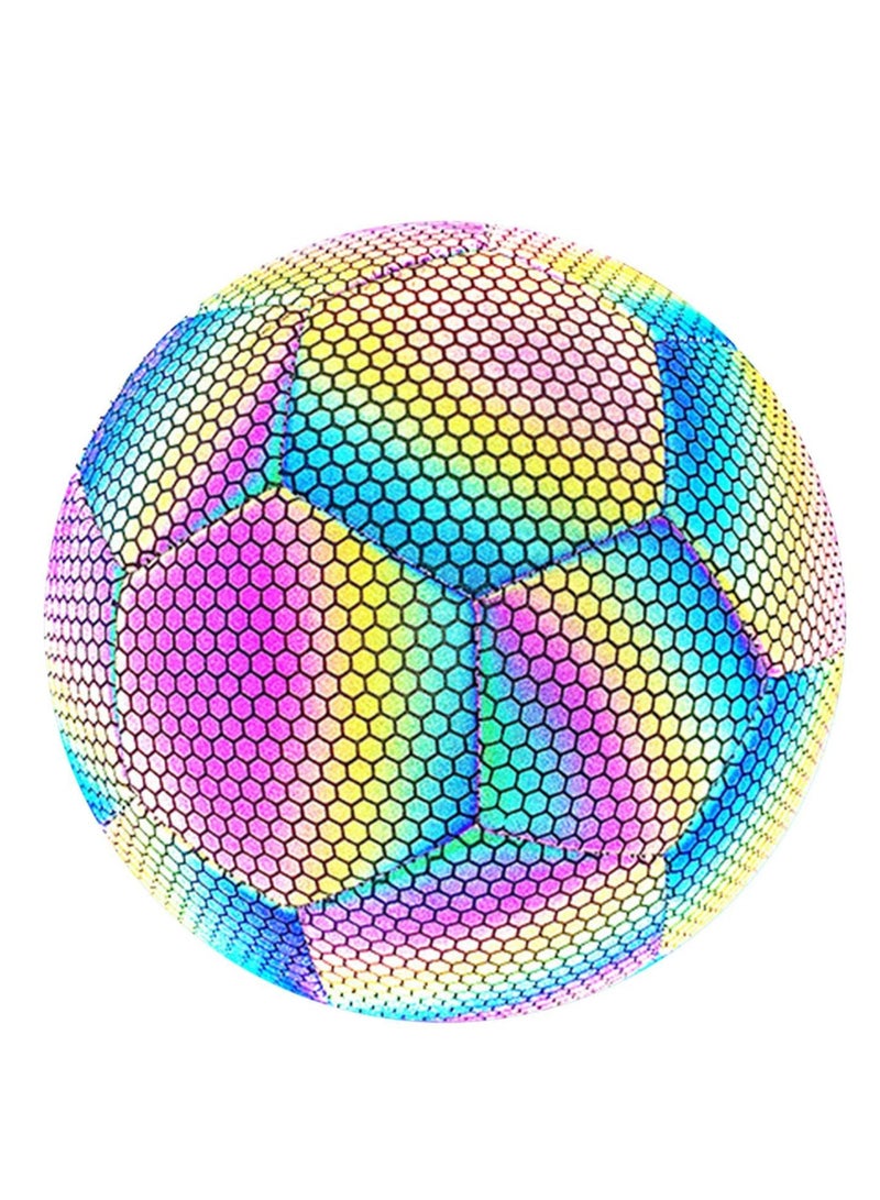 SOLARAE Reflective Soccer Ball, Holographic Light-Emitting Soccer Ball Flashing Reflective Dark Toys Football for Night Games and Training Glowing Ball Lightweight Toy Gift for Boys, Children, and Men - Image 1