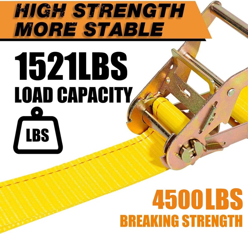 Autofonder Wheel Chock Tie Down Kit (4,500lb Break Strength) Heavy Duty Trailer Tire Straps System for ATV, UTV, Lawn Mower & More - Ratchet Tie Downs Accessories with E Track for Four Wheeler - Image 4