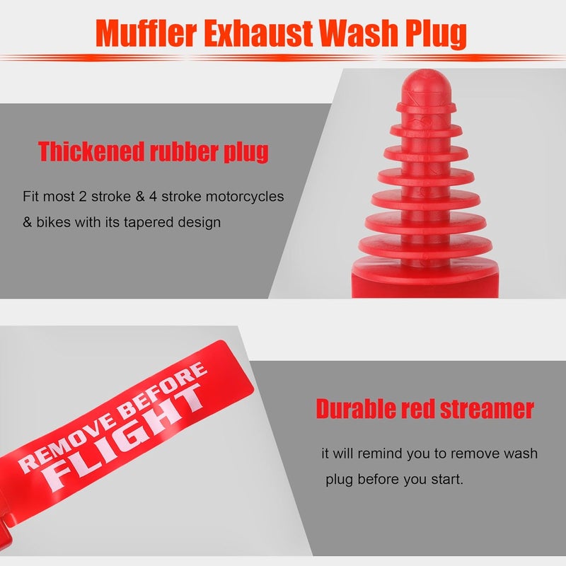 P1TOOLS Muffler Exhaust Wash Plug 0.8 "to 2.2" Wash Plug Red, Rubber Exhaust Silencer Wash Plug for 2 Stroke and 4 Stroke Motorcycle Dirt Bike and ATV, Quad Go Kart - Image 3