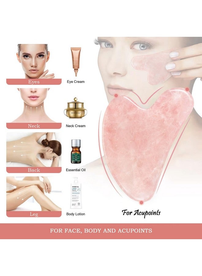 Flagest Gua Sha Rose Quartz Massage Tool Facial Tool For Scraping And Spa Acupuncture Therapy Heart Shape Trigger Point Treatment On Face (Rose Quartz) - Image 3