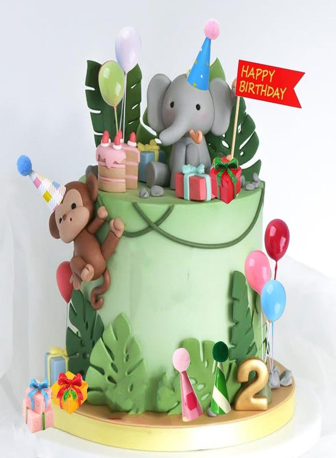 LEFUBABY 28 PCS Birthday Cake Toppers, Birthday Party Cupcake Toppers with Mini Hats Balls for Jungle Safari Dollhouse Themed Cake Decorations - Image 4