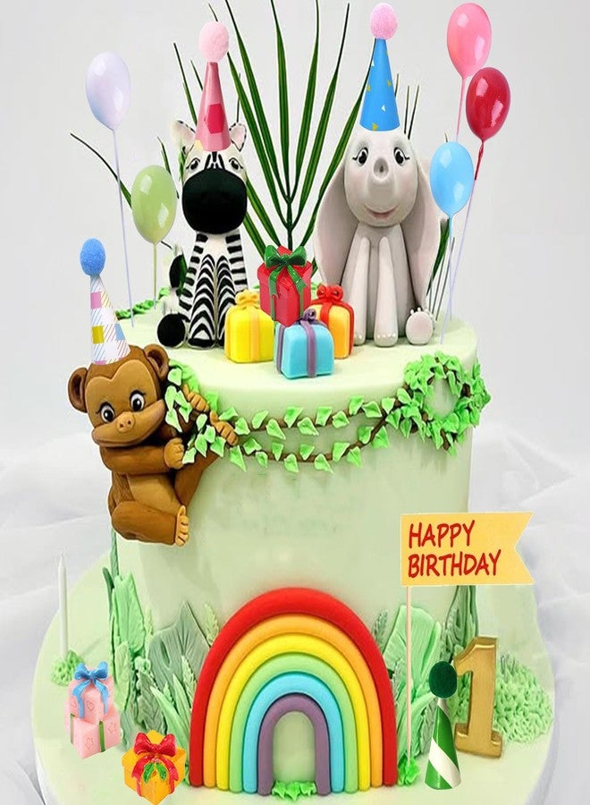 LEFUBABY 28 PCS Birthday Cake Toppers, Birthday Party Cupcake Toppers with Mini Hats Balls for Jungle Safari Dollhouse Themed Cake Decorations - Image 3