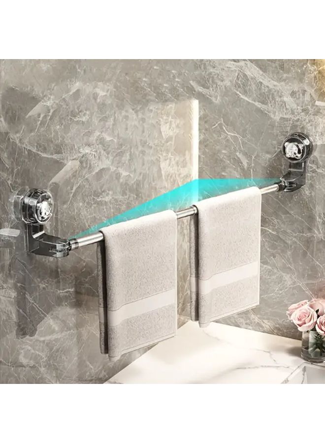 Black Adjustable No Drill Wall Mounted Bathroom Towel Rack Space Saving Organizer - Image 1