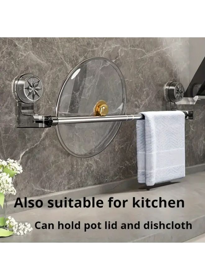 Black Adjustable No Drill Wall Mounted Bathroom Towel Rack Space Saving Organizer - Image 4