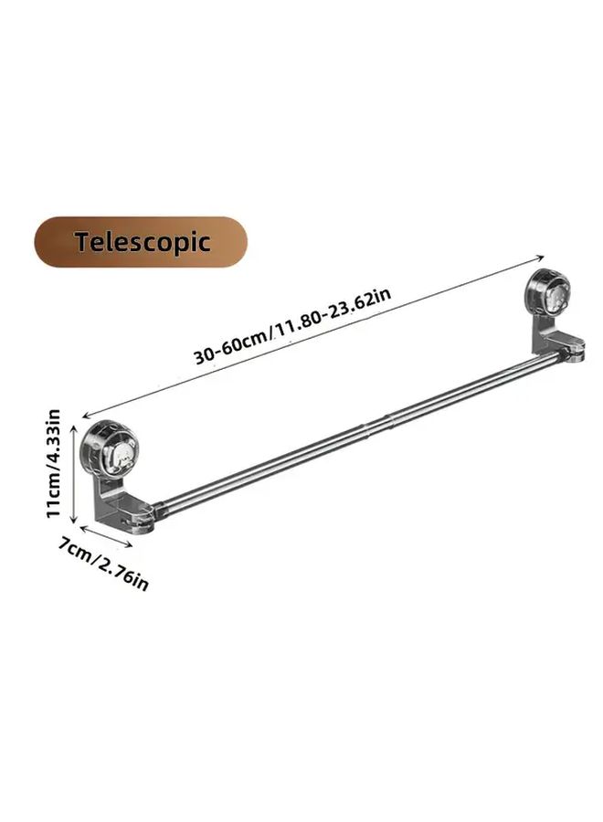 Black Adjustable No Drill Wall Mounted Bathroom Towel Rack Space Saving Organizer - Image 3