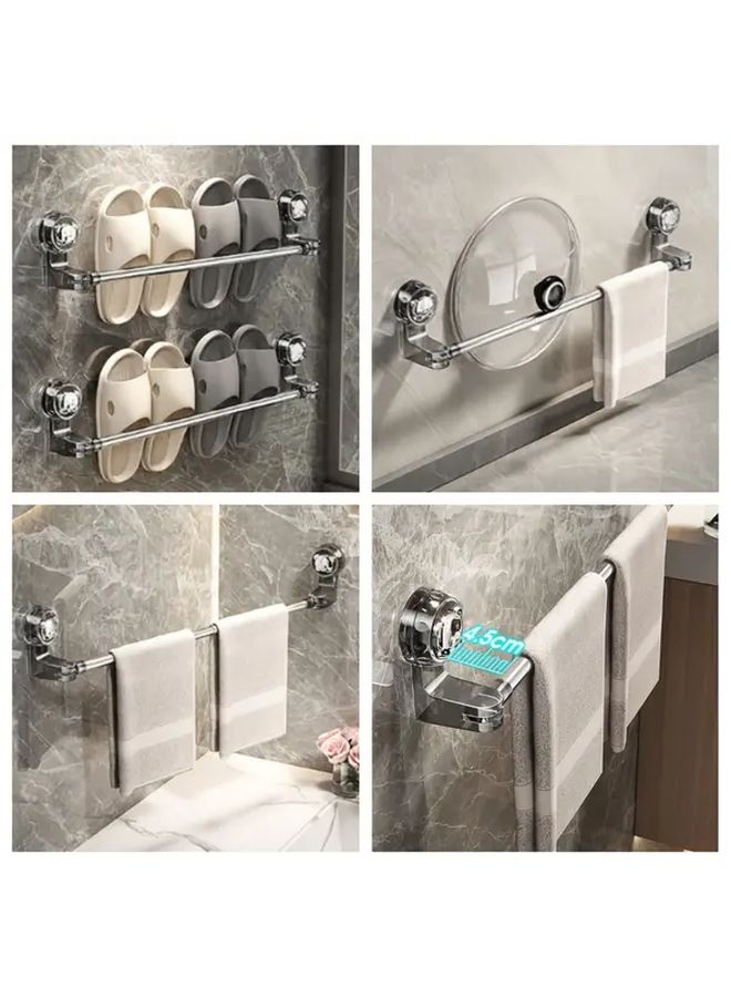 Black Adjustable No Drill Wall Mounted Bathroom Towel Rack Space Saving Organizer - Image 2