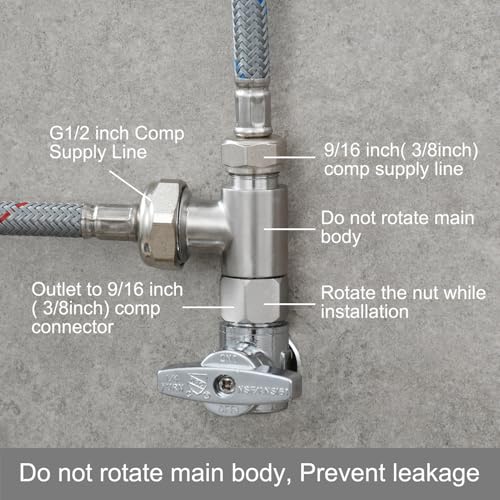 Tecmolog 3-way 3/8" and 1/2" 3 Way Adapter Tee Connector Stainless Steel 3/8" Water Line T Fitting Brushed Nickel, 1 PCS, SBA020B - Image 2