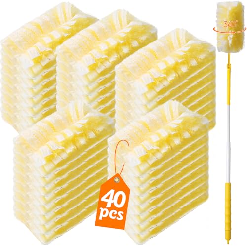 Senowi 40 Count 360 Heavy Duty Duster Refills Compatible with SwifferLarge SizeExtra Thick Disposable Electrostatic Feather Duster Refill with 1 Retractable Handle35inch Length Fully expanded - Image 1