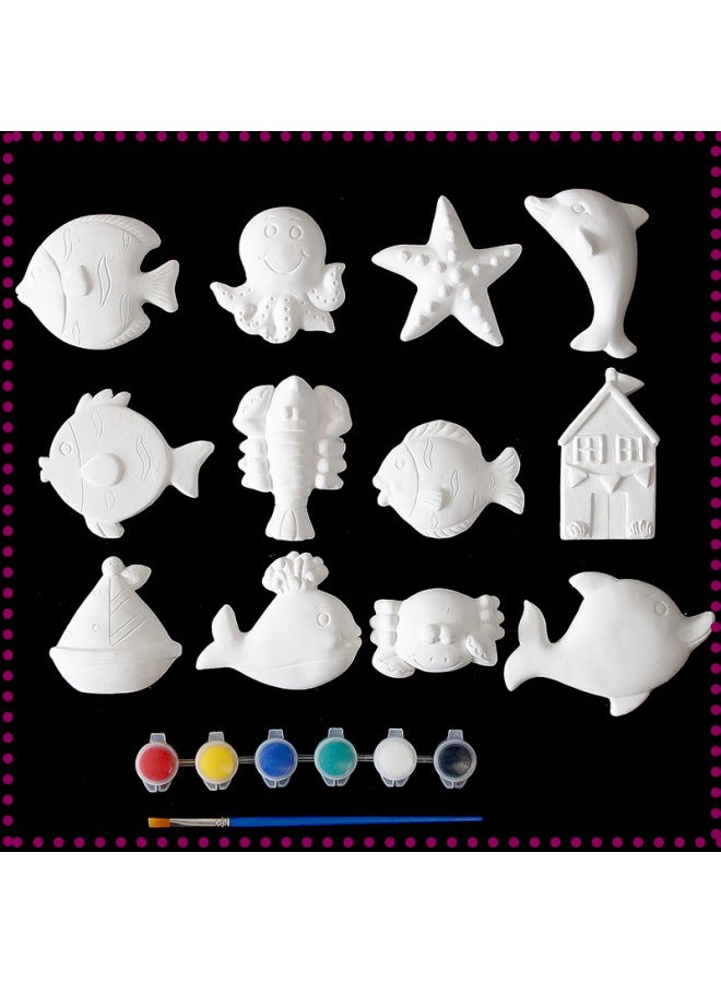 Loquat Pumpkin Ghost Plaster Doll Graffiti Diy Creative Production Coloring Painting Ceramic Toy-Color:Ocean 12 Gypsum + Paint Pen - Image 1