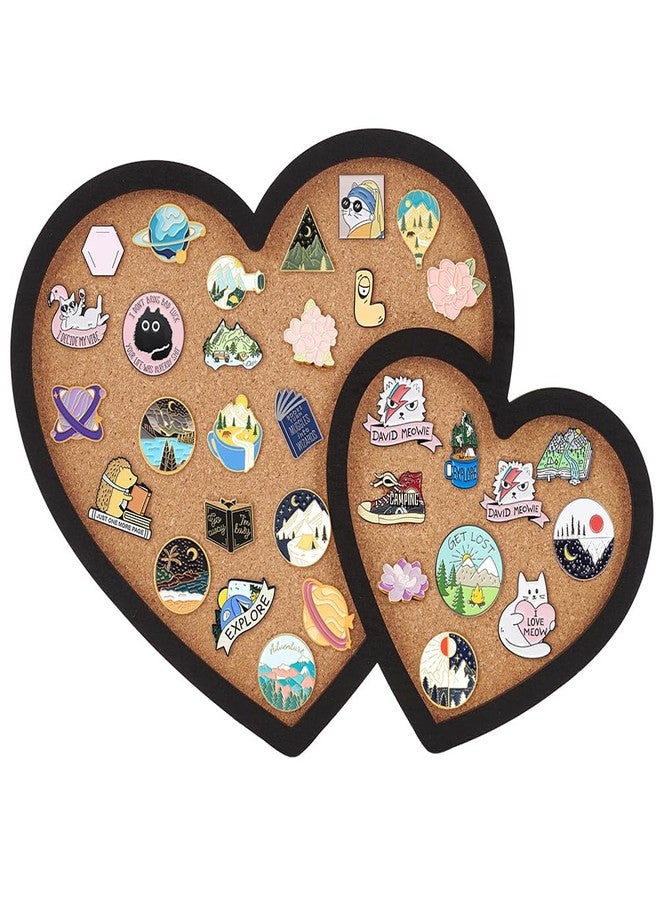 BENECREAT Double Heart Pin Cork Board, 11.8x8.39inch Bulletin Display Board Wall Mounted Cork Board with Black Loving Frame for Brooch Pin Storage Display, Office Home and School Decor - Image 1