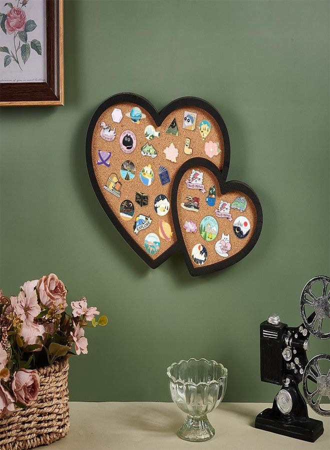 BENECREAT Double Heart Pin Cork Board, 11.8x8.39inch Bulletin Display Board Wall Mounted Cork Board with Black Loving Frame for Brooch Pin Storage Display, Office Home and School Decor - Image 5