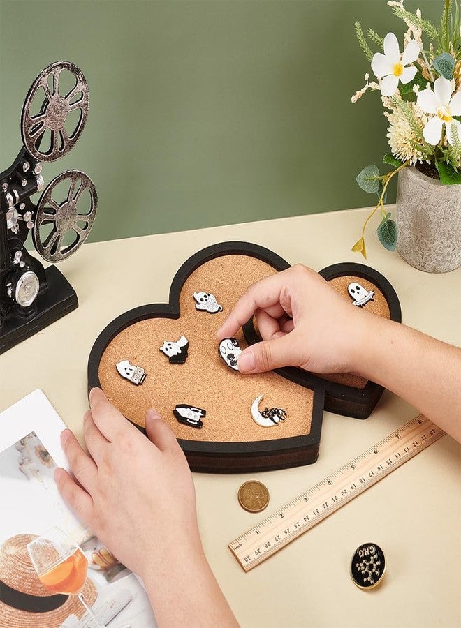 BENECREAT Double Heart Pin Cork Board, 11.8x8.39inch Bulletin Display Board Wall Mounted Cork Board with Black Loving Frame for Brooch Pin Storage Display, Office Home and School Decor - Image 3