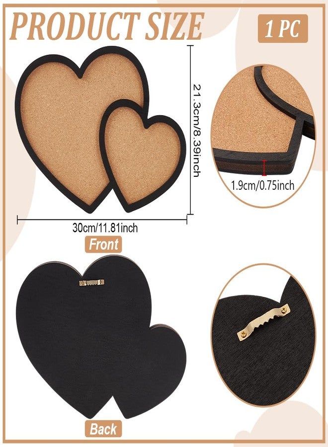BENECREAT Double Heart Pin Cork Board, 11.8x8.39inch Bulletin Display Board Wall Mounted Cork Board with Black Loving Frame for Brooch Pin Storage Display, Office Home and School Decor - Image 2