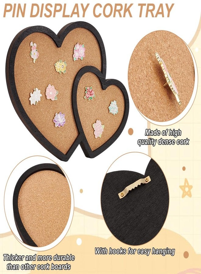 BENECREAT Double Heart Pin Cork Board, 11.8x8.39inch Bulletin Display Board Wall Mounted Cork Board with Black Loving Frame for Brooch Pin Storage Display, Office Home and School Decor - Image 4