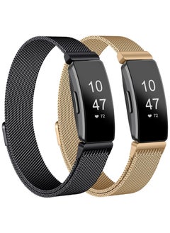 Y&D Metal Watch Band, Stainless Steel Mesh Wristband Replacement, Magnetic Lock Replacement Wristband, for Fitbit Inspire 2 Compatible HR & Ace (Small, Black + Rose Gold)  - Image 1