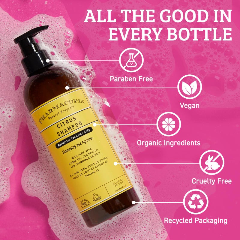 Pharmacopia Citrus Shampoo - Natural Hair Care with Plant Based & Organic Ingredients Aloe Vera, Jojoba Oil, Coconut Oil, and Chamomile Extract - Vegan, Cruelty Free, No Parabens or Sulfates, 16 oz - Image 5