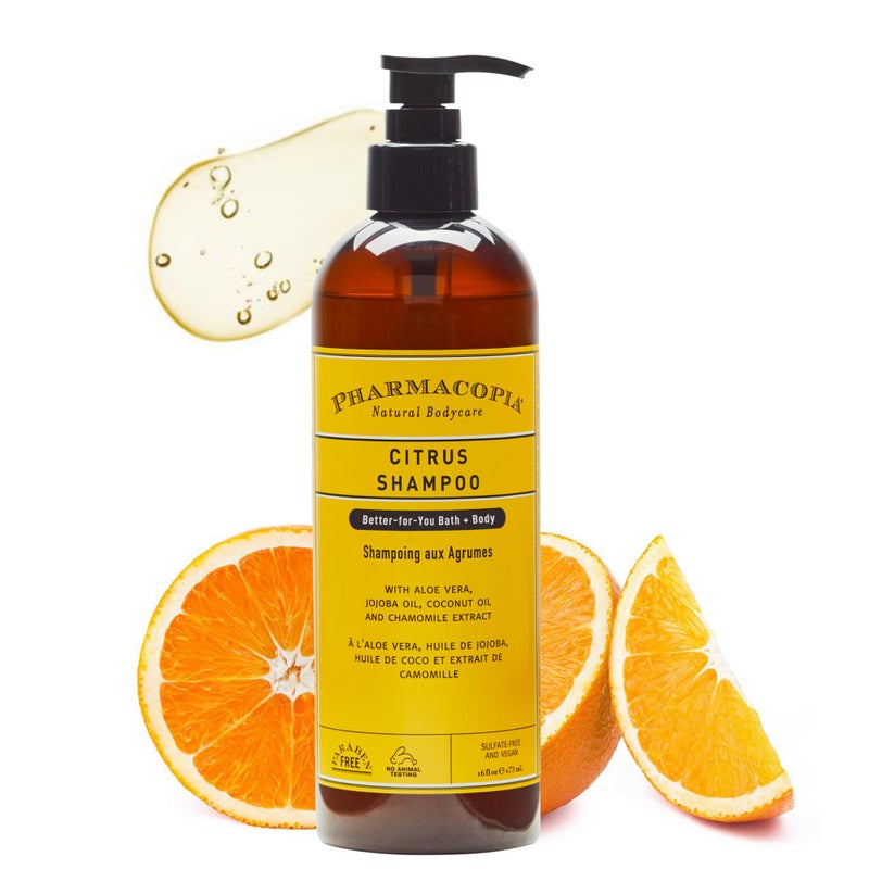 Pharmacopia Citrus Shampoo - Natural Hair Care with Plant Based & Organic Ingredients Aloe Vera, Jojoba Oil, Coconut Oil, and Chamomile Extract - Vegan, Cruelty Free, No Parabens or Sulfates, 16 oz - Image 1