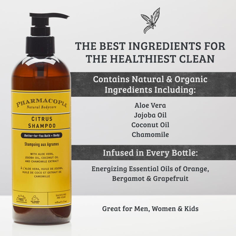 Pharmacopia Citrus Shampoo - Natural Hair Care with Plant Based & Organic Ingredients Aloe Vera, Jojoba Oil, Coconut Oil, and Chamomile Extract - Vegan, Cruelty Free, No Parabens or Sulfates, 16 oz - Image 4