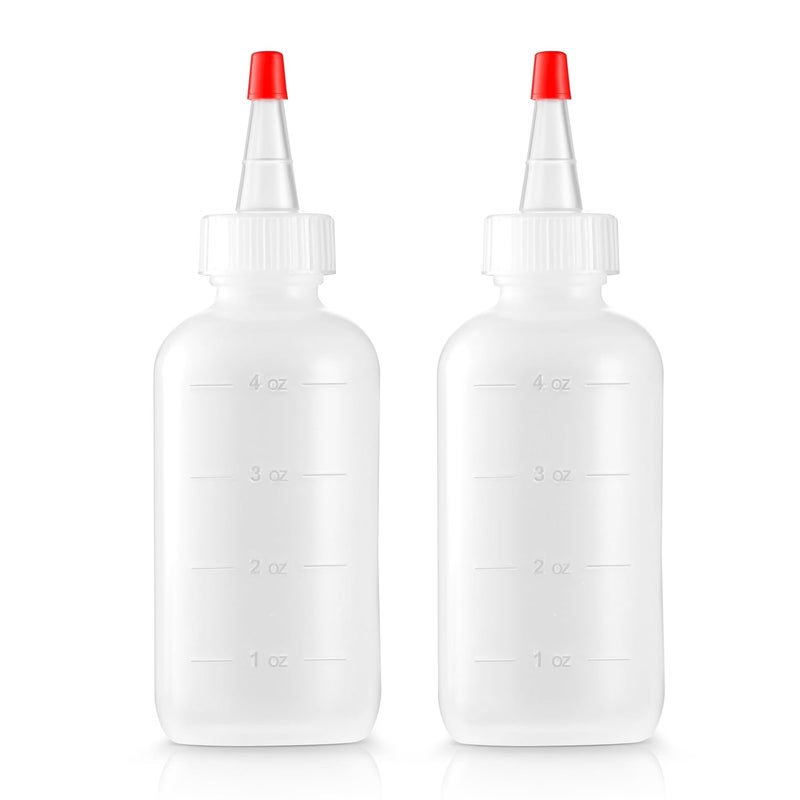 Bar5F Soft Squeeze Hair Applicator Bottle for Hair Treatment Scalp Oil Root Color 4 Ounce Translucent with Measuring Scale and Cap BPA Free 2 Pack