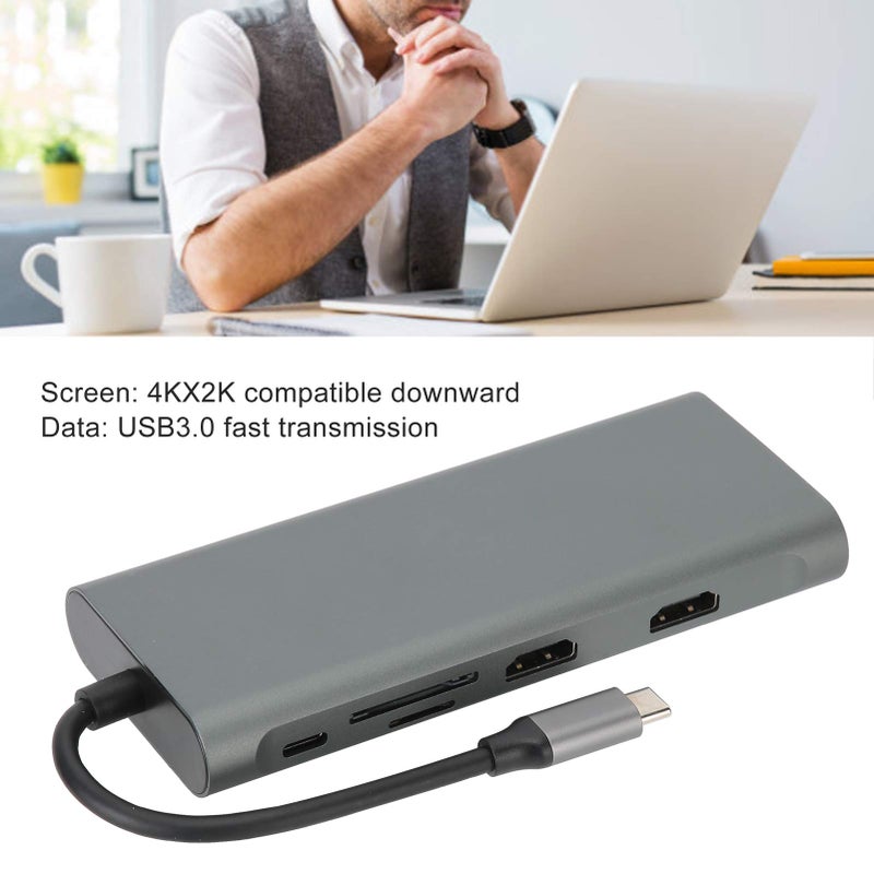 12 في 1 محور USB C من الألومنيوم محطة إرساء مع شحن HDMI بدقة 4K وقارئ بطاقات - Image 4