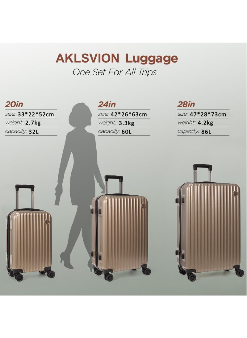 أكلسفيون - Aklsvion Hard Case Trolley Luggage Set For Unisex ABS+PC Lightweight 4 Double Wheels Suitcase With Built In Digital Lock Champagne - Image 1