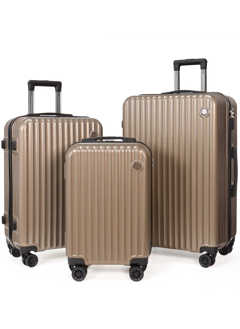 أكلسفيون - Aklsvion Hard Case Trolley Luggage Set For Unisex ABS+PC Lightweight 4 Double Wheels Suitcase With Built In Digital Lock Champagne - Image 1