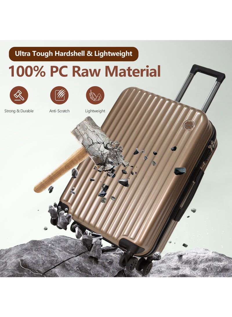 أكلسفيون - Aklsvion Hard Case Trolley Luggage Set For Unisex ABS+PC Lightweight 4 Double Wheels Suitcase With Built In Digital Lock Champagne - Image 1