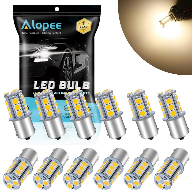 Alopee 1141 LED Bulb RV Light Bulbs Interior 12V Warm White 1156 Bulb Replacement for 7506 1141 1003 RV LED Lights Interior Camper Light Bulbs Trailer Boat RV Light Bulbs 5050 18SMD Pack of 12