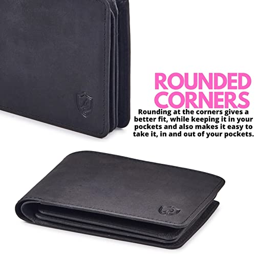 Cochoa Mens Wallet Real Leather Bifold RFID Blocking High Capacity Card Case with 2 ID Window in Gift Box (Crazy Horse, Black) - Image 4